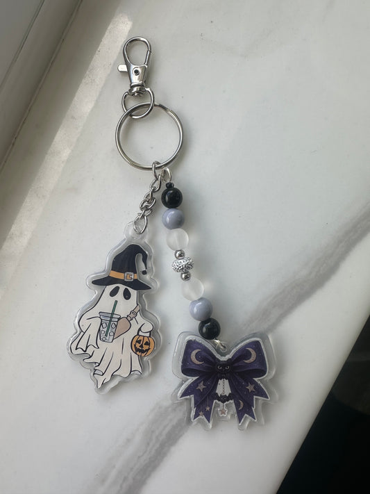 Cute Ghose Keychain with Beaded Bow Charm